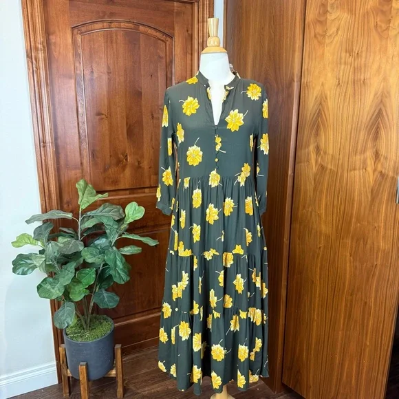 Madewell Dark Green Dress with Yellow Floral Print - Picture 4 of 13
